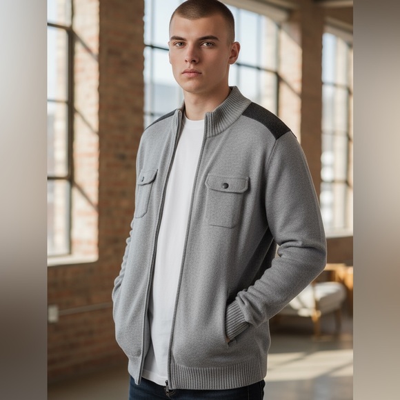 NWT Apt. 9 Men’s Size XXL Smoke Gray Woven Piercing 4-Pocket Sweater Jacket - Picture 2 of 13